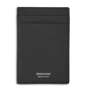 NWT FERRAGAMO Calfskin Leather Money Clip Card Holder